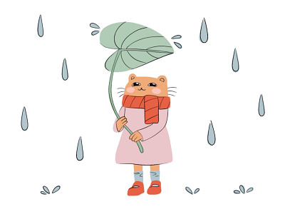 Rainy day illustration 2d 2d art animal art cat character cute animal cute art design illustration rainy