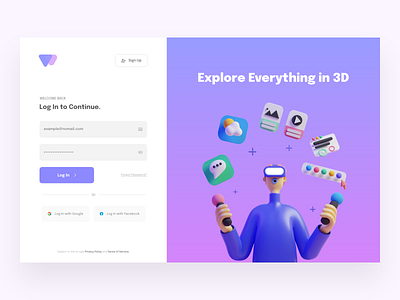 U3D Log In 3d authentication best design designs form freelance illustration login login page minimal purple sign in ui ui ux xd