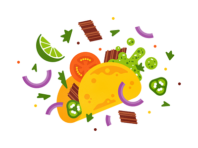 Taco Tuesday carnitas flat food illustration jalapeno lime meat onion print salsa spicy taco tomato vector