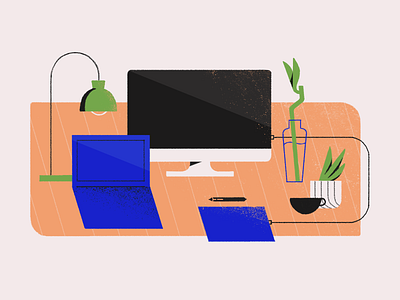 daily space desktop illustrationformotion lockdown plants workingspace