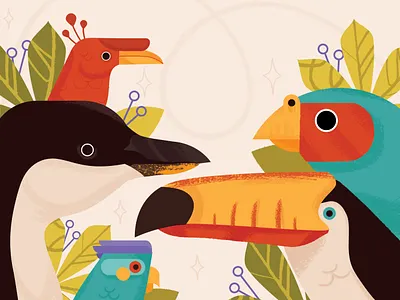 Birds animals biology bird birds digital illustration illustration parrot penguin popular science procreate science illustration textures toucan vector