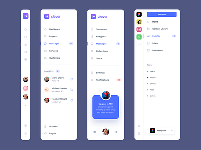 Clever: Sidebar Navigation app design bar clean clear component dashboard dashboard design dashboard template dashboard ui menu minimalist navigation navs side navigation sidebar ui uiux