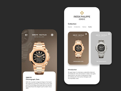 Patek Philippe Nautilus - UI Design app branding button cards ui design digital design gold graphic design icon illustration logo luxury mobile ui ux vector watch watches web design website