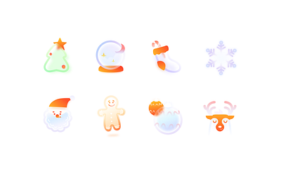 Frosted Glass Christmas Xmas icons set transparent atmosphere christmas christmas tree deer frosted frosted glass gingerbread glassy icon pack icon set illustration matte new year santa snowflake transparent ui vector winter xmas