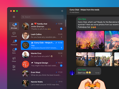 Telegram macOS Big Sur - Dark Mode redesign big sur dark app dark mode dark theme dark ui desktop interface macos messenger redesign telegram ui design ux ux design