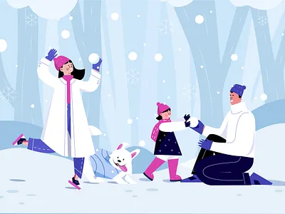 Snow Scene character cold dog family happy people illustration lifestyle people people illustration snow vector vector illustration winter