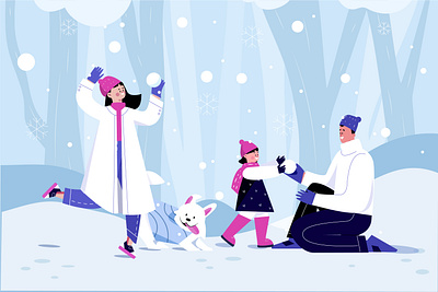 Snow Scene character cold dog family happy people illustration lifestyle people people illustration snow vector vector illustration winter