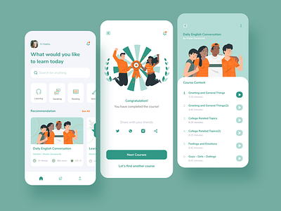 Language Course Mobile App Exploration course course app education education app green language language app learn learning learning app minimalism minimalist mint ui uidesign ux uxdesign