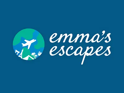 Emma's Escapes Travel Branding branding globe graphic design icon illustration logo plane script travel travel agency vector