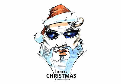 Hipster Santa. Merry Christmas art design fantasy graphic icon illustration print sketch vector watercolor