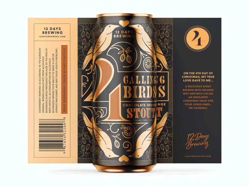 12 Days of Brewing :: 4 Calling Birds 12 days of christmas alcohol alcohol branding alcohol packaging art art deco beer beer label birds branding christmas design digital art digitalart illustration illustrator package design packagedesign packaging stout