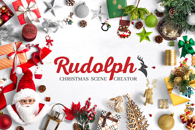 Rudolph Christmas Scene Creator bundle bundle template bundles card mockup card template christmas christmas card design end of year flyers flyers design mockup photoshop mockup poster poster design template xmas xmas card xmas flyer xmas party