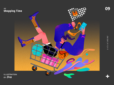 shopping time art drawing flag girl graphic happy illustration iphone mood shopping shopping cart