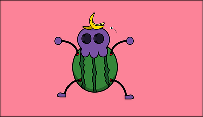 RICE banana character illustration skull watermelon