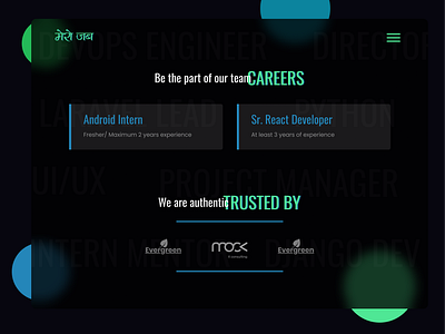 Career Section UI Dark theme blur career company dark mode dark ui design developer glassmorphism job kathmandu menu nepal redesign responsive shape trust ui ux vacancy website