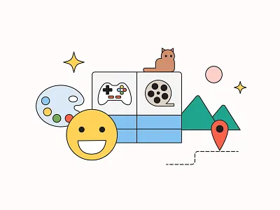 Spot Illustration —Do What Brings You Joy cat design emoji flat google google docs google sheet hobby illustration illustrator joy plans sheet spot illustration symbol travel treat yo self vacation vector