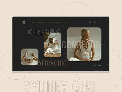 Sydney Girl; Dark Theme Web UI branding dailyui dailyuichallenge dailywebdesign dark mode dark theme dark ui design digital dribbble ecommerce elegant fashion brand trending trendy design typography ui ui design ux webui
