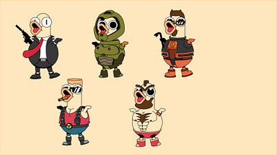 Gaming Male Ducks cartoon illustration doom ducks duke nukem gaming gordon freeman half life hitman illustrator inflat course stylized vector zangief