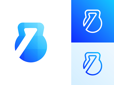 One More -Fit app blue branding design ui 健身 哑铃 图标 运动