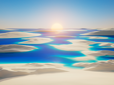 Dawn breaking over sea 2d 3d 3d art c4d cinema4d creative dawn design illustration model redshift3d render sand sea sunrise