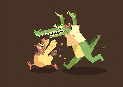 Alligator is hungry! alligator animal illustration animals art artwork book illustration character character design chicken chicken illustration children book crocodile cute art illustration lineless lineless art