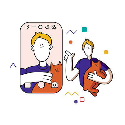 Selfie adobe illustrator cat characterdesign design flat illustration selfie ui vector