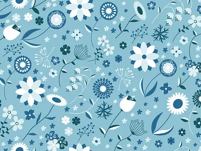 Winter Floral Pattern bloom blossom blue branches christmas cold floral flowers forest garden ice leaf leaves monochrome nature pattern plants seamless twig winter