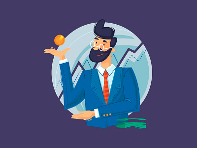 Business consultant business business consultant character coins conservation consultation cryptocurrency design flat illustration interest investments money statistics vector wealth