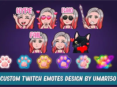 twitch emotes Sub badges badges branding cartoon emotes chibi twitch emotes design emotes kawaii twitch emotes streamer twitch emotes twitch sub badges