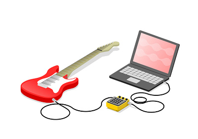 Guitar and home studio guitar guitar pedal illustrator laptop vector