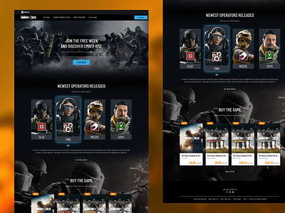 Rainbow Six: Landing Page Concept concept dark theme dark ui game interface landing page rainbowsix ubisoft ui design website concept