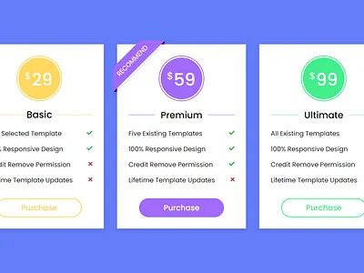 Responsive Pricing Tables using only HTML & CSS css animation css pricing card pricing cards
