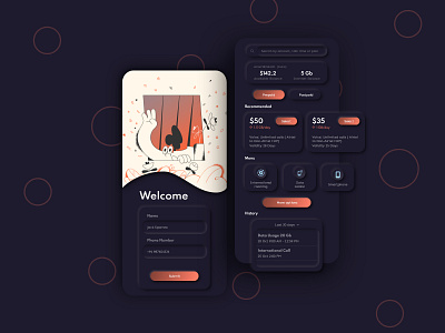 Mobile recharge app animation app branding dark mode dark ui illustration logo mobile design neumorph neumorphic design neumorphism ui web