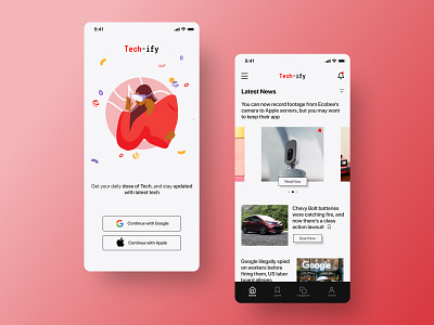 Techify Tech News App android app app behance colors design dribbble illustration ios app minimal mobile modern news app tech technology trending typography ui uiux ux uxdesign