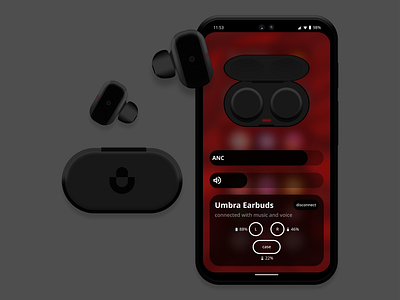 Umbra Buds and UI dark device hardware industrial design product design ui uiux ux