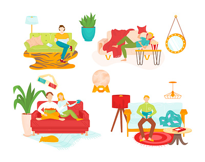 Couch couple design flat design icon illustration onboarding relax ux vector