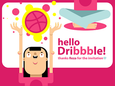 hi dribbble! blue character character design characterdesign design dribbble flat hello dribbble hi dribbble illustration illustrator pink vector welcome yellow