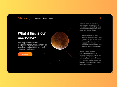 Landing Page for the Mars Colonization Foundation DailyUI 003 design illustration minimal