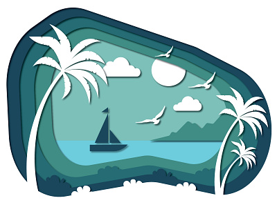 Evening Beach adobe illustrator beach design flat illustration illustrator landscape mountains sunset vector