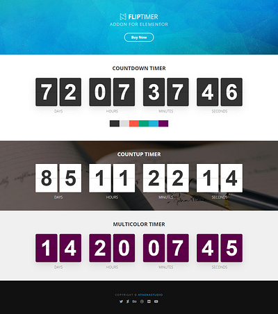 FlipTimer - Addon for Elementor addon animation athenastudio countdown elementor fliptimer jquery multicolor plugin responsive timer wordpress