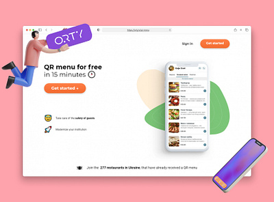 Landing page for online menu design landing page