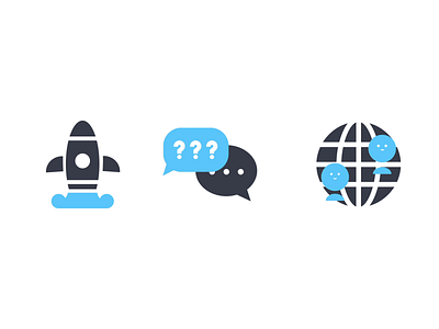 3 Icons: GETTING STARTED/FAQ & TIPS/COMMUNITY 2d community design faq flat gif icon icon design icon set illustration illustrator launch logo motion ui