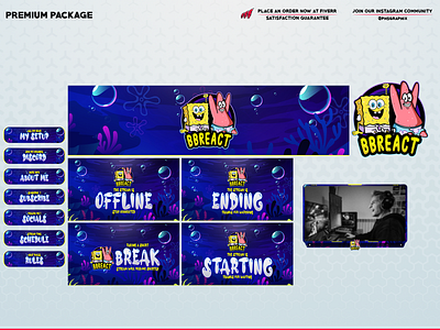 SPONGEBOB AND PATRICK in a full twitch pack! 3d animation branding design graphic design illustration layout logo motion graphics streaming twitch twitch overlay ui vector