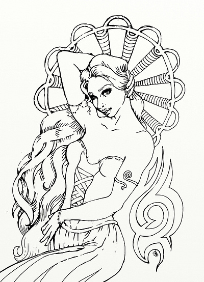 mucha style girl alphonse mucha art deco background beautiful girl coloring illustration corset decorative art fanart fashion girl hair liberty long hair long haired girl mucha