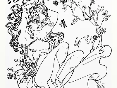 Masked fairy beautiful girl butterflies coloring illustration fairy fairy art fairytale fantasy fantasyart girl illustration long hair long haired girl mask masked girl roses