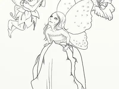 Fairy sisters butterfly coloring illustration fairy fairy art fairytale fantasy fantasyart flowers line art tulip wings