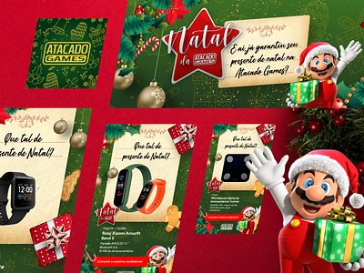 Theme Xmas Atacado Games branding christmas design e commerce ecommerce gold green illustration loja mario natal products red store ui xmas yellow