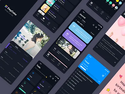 Dark Mode Design app app design black calendar clean dark mode daycolor design diary interaction ios journal mobile app mobile ux schedule simple todo ui ux