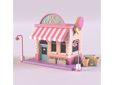 Ice Cream Stand 3d 3d art 3d model 3dmodel building cartoon design environment exterior ice cream ice cream shop illustration isometric lowpoly market maya render shop store