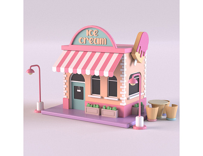 Ice Cream Stand 3d 3d art 3d model 3dmodel building cartoon design environment exterior ice cream ice cream shop illustration isometric lowpoly market maya render shop store